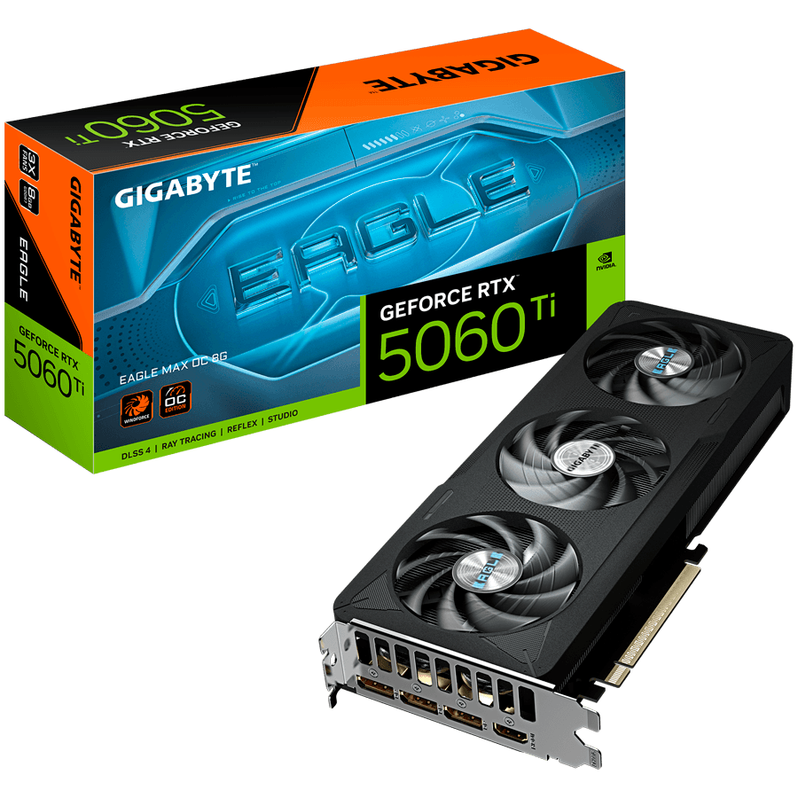 GIGABYTE Video Card NVIDIA GeForce RTX 5060 Ti EAGLE MAX OC 8G (8GB GDDR7/128bit, PCI-E 5.0, 1x 8Pin Power connector, 650W, 3xDP, 1xHDMI)