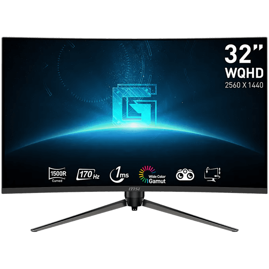 MSI G32CQ5P Curved Gaming Monitor, 31.5", 170Hz, QHD (2560x1440) 16:9, VA, Anti-glare, 1ms, 250nits, 3000:1, 1500R Curve, Freesync Premium, Adjustable Stand, 1x DP, 2x HDMI, Tilt, Swivel, Height Adjustable