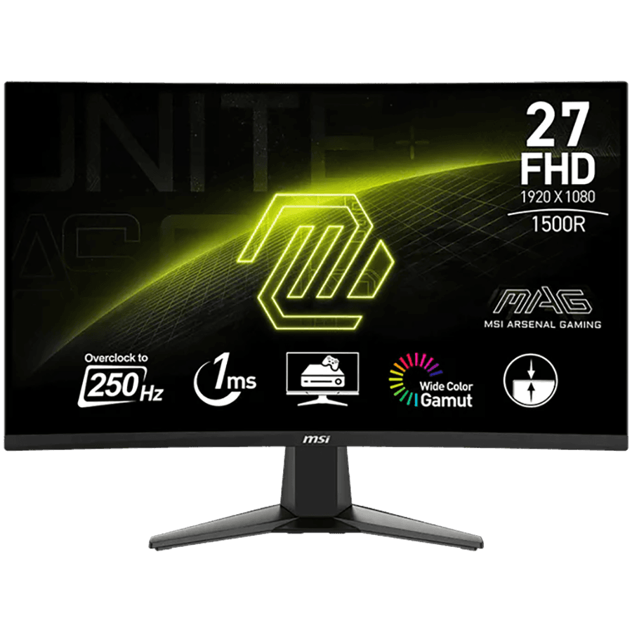 MSI MAG 27C6X Gaming Monitor, 27", 1920 x 1080 (FHD), VA, Curve 1500R, 250Hz, 250nits, 1ms, Adaptive-Sync, HDR Ready, 1x DP, 2x HDMI, Tilt