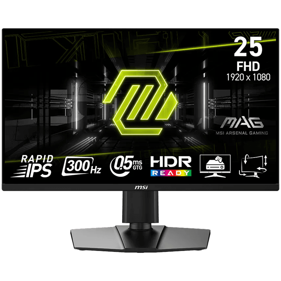 MSI MAG 255PXF, 24.5", Rapid IPS, FHD, 300Hz, AMD FreeSync Premium, HDR Ready, Display Port, HDMI, Headphone Jack, Speakers, Tilt, Pivot, Swivel, Height Adjustment