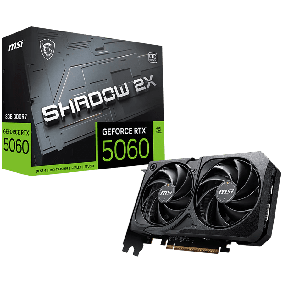 MSI Video Card NVIDIA GeForce RTX 5060 8G SHADOW 2X OC (8GB GDDR7/128bit, 3xDP, 1xHDMI, PCI Express Gen 5 x16 (uses x8), Recommended PSU 550W) BULK