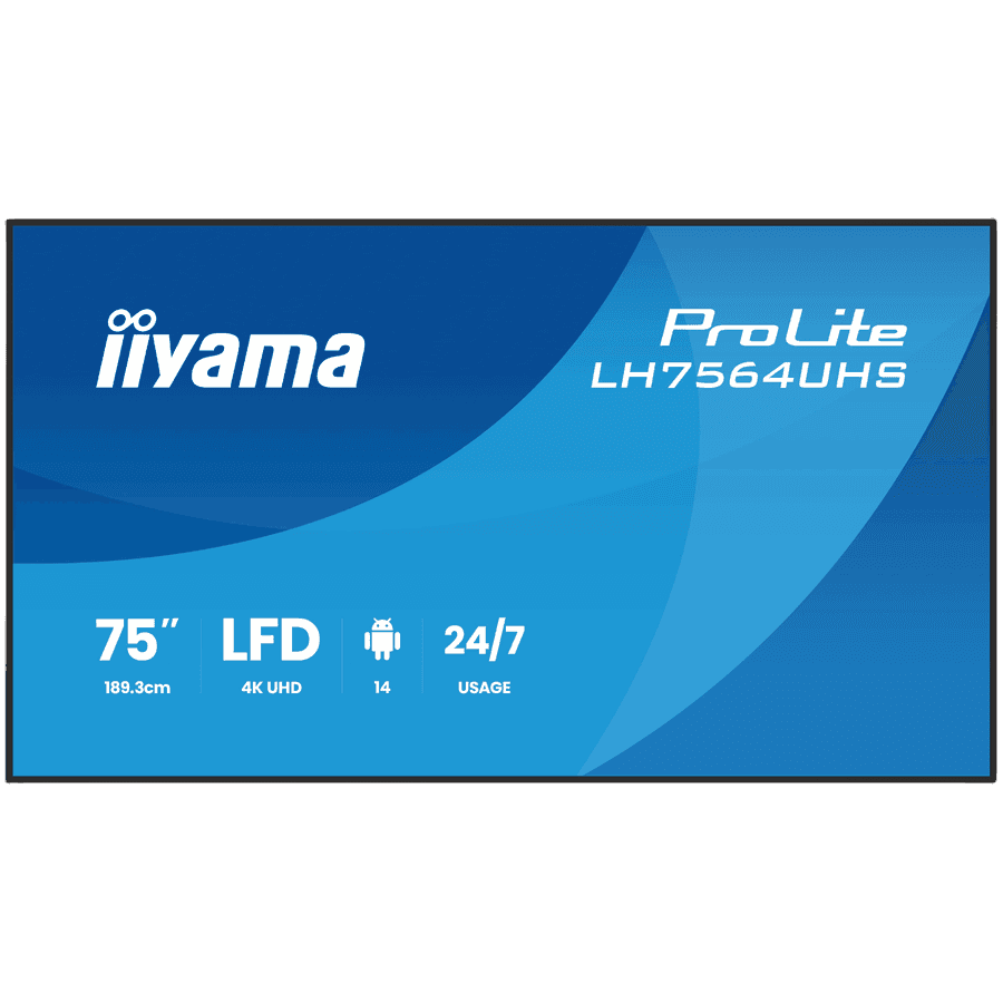 IIYAMA LFD LH7564UHS-B1AG 75" VA 3840 x 2160 60Hz 500 cd 5000:1 6.5ms Android 14 OS, iiSignage, iiControl, iiShare, EShare, FailOver, TeamViewer, PDF & Media Player, iiBrowser, File manager