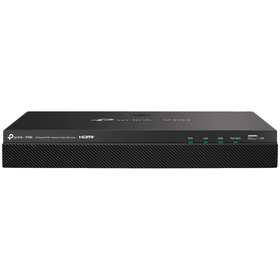 8 Channel PoE+ Network Video Recorder H.265+/H.265/H.264+/H.264, Up to 8MP resolution, Decoding capability/8-ch@2MP/4-ch @4MP,80 Mbps Incoming Bandwidth(up to 8 channels),8× 10/100 Mbps PoE+ Ports, PoE Powe 113W, 802.3 af/at,2× SATA Interface