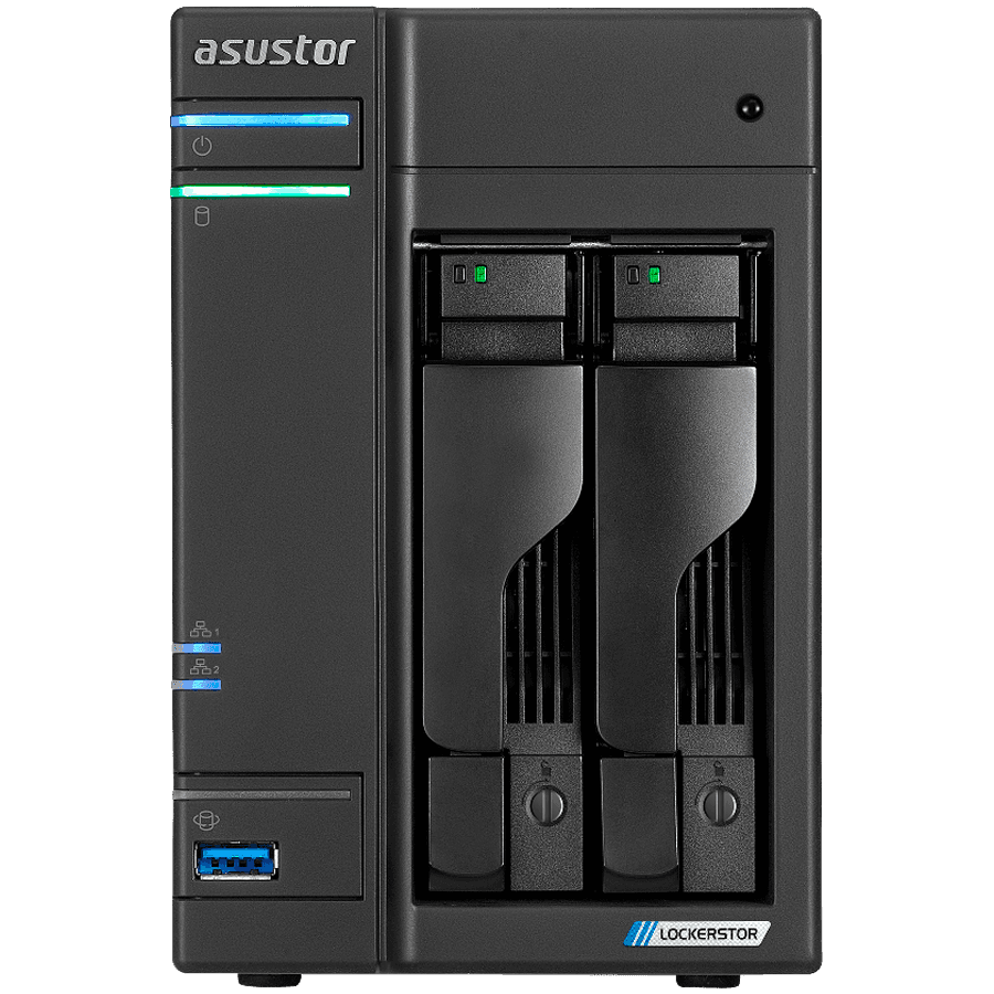 ASUSTOR NAS Lockerstor2 Gen2+ 2x 3.5" 4x M.2 cache 2x 10Gbe Celeron QuadCore N5105 2.9GHz 4GB single PSU desktop