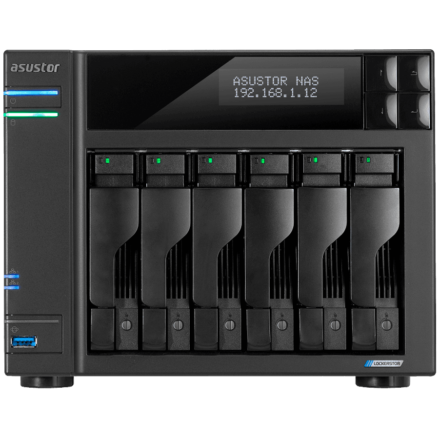 ASUSTOR NAS Lockerstor6 Gen2+ 6x 3.5" 4x M.2 cache 2x 10Gbe Celeron QuadCore N5105 2.9GHz 8GB single PSU desktop