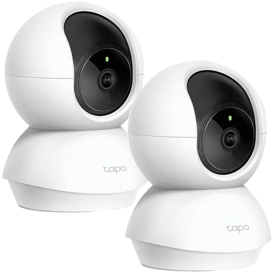 Tapo C2 Pan/Tilt Home Security Wi-Fi Camera, 2-Pack, 1080p, 2.4 GHz, Horizon.360º, Motion Detection and Notifications, Sound and Light Alarm, Remote Control, Two-Way Audio, Voice Control (Works with Google Assistant and Alexa)