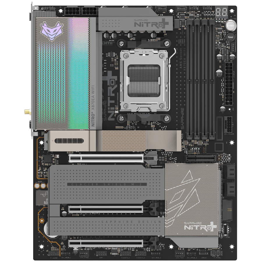 SAPPHIRE AMD X870E AM5 NITRO+ Ryzen R9/R7, 4x DDR5 8400MHz, PCIE 5, 2x M.2 Gen5, 2x M.2 Gen4, LAN Gbps, WIFI7, USB, ATX
