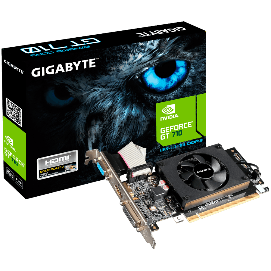 GIGABYTE Video Card NVIDIA GeForce GT 710 2GL (2GB DDR3/64bit, PCI-E 2.0, Recommended PSU 300W, HDMI+DVI low profile bracket x1, D-SUB low profile bracket x1, Dual-link DVI-D x1 /HDMI x1/D-Sub x1, Low Profile)