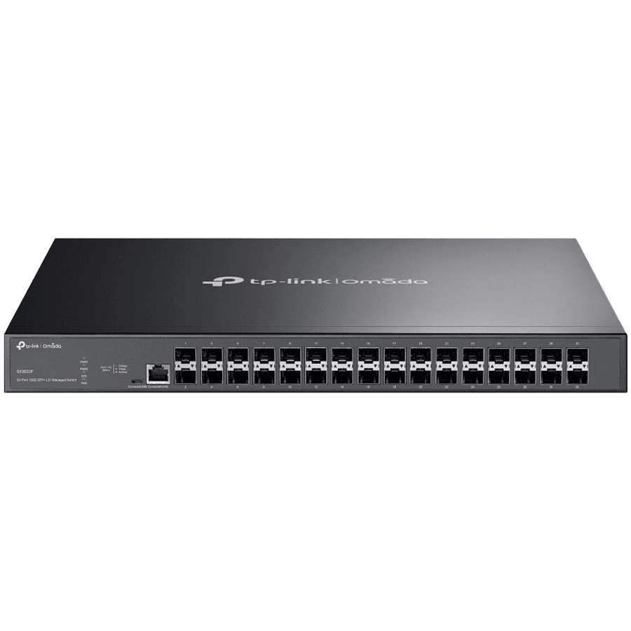 Omada 32-Port 10GE SFP+ L2+ Managed Switch 32× 10G SFP+ Slots, RJ45/Micro-USB Console Port 1U 19-inch Rack-mountable Steel Case Integration with Omada SDN Controller