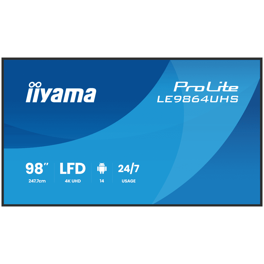 IIYAMA LFD LE9864UHS-B1AG 98" 4K UHD Most powerful professional digital signage VA 16:9 500 cd 5000:1 6.5ms Android 14 OS, iiSignage, iiControl, iiShare, EShare, FailOver, TeamViewer