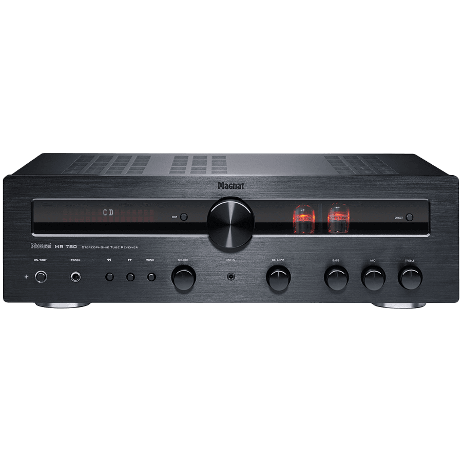 Magnat Amplifier MR 780, 2-channel, 100 Watt amplifier. Stereo hybrid receiver with 2 x ECC81 tubes, Black.