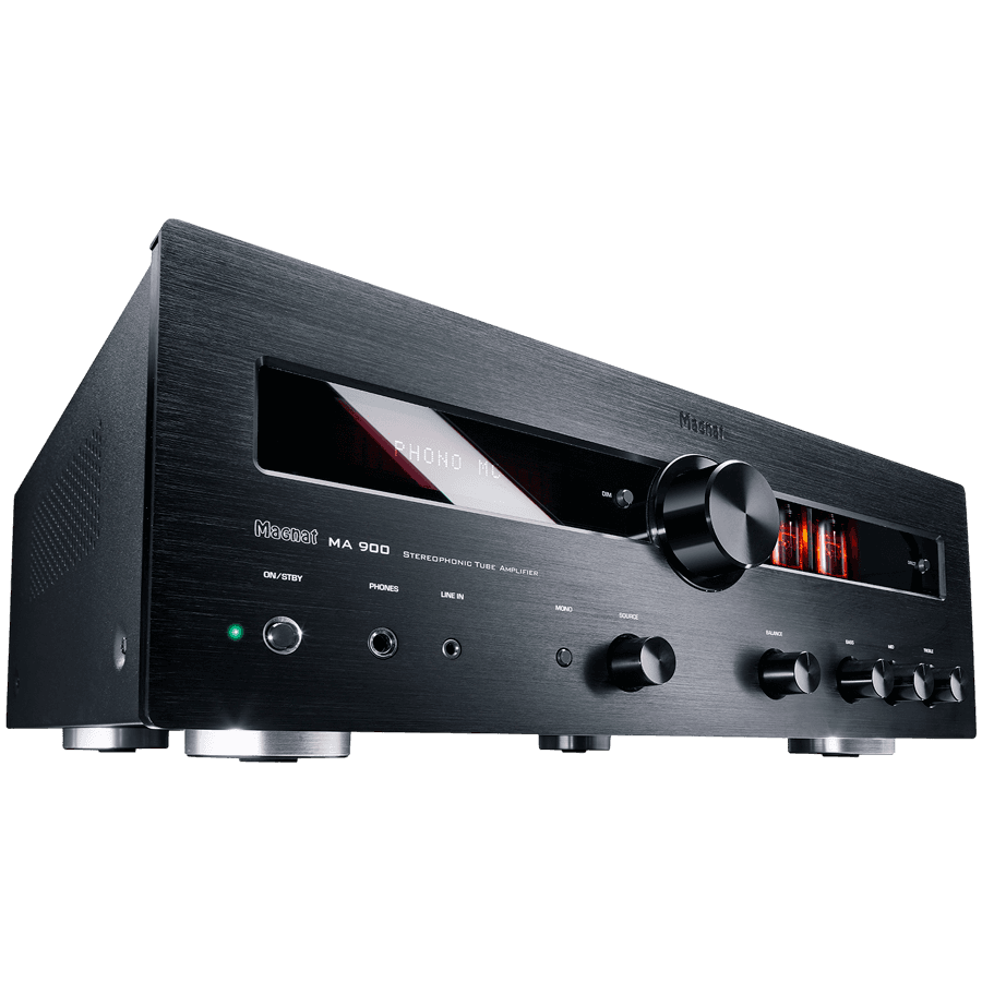Magnat Amplifier MA 900, 2-channel, 200 Watt amplifier. Stereo hybrid integrated amplifier with 2 x ECC81 tubes, Black.