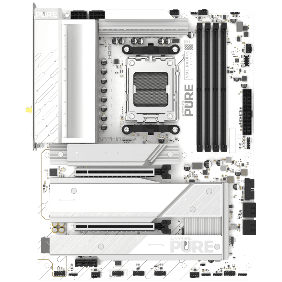 SAPPHIRE AMD X870E AM5 PURE Ryzen R9/R7, 4x DDR5 8400MHz, PCIE 5, 1x M.2 Gen5, 2x M.2 Gen4, LAN 5 Gbps, WIFI7, USB, ATX