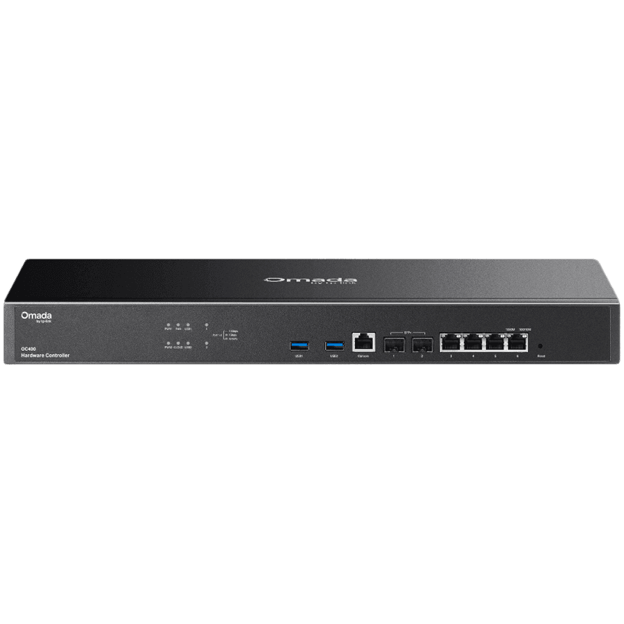 Omada Hardware Controller 2× 10G SFP+ Slots, 4× 10/100/1000 Mbps Ethernet Ports, 2× USB 3.0 Port, 1× RJ45 Console Port Cloud Access, Centralized Management for up to 1000 Omada EAPs, 200 Omada switchs and 100 Omada routers