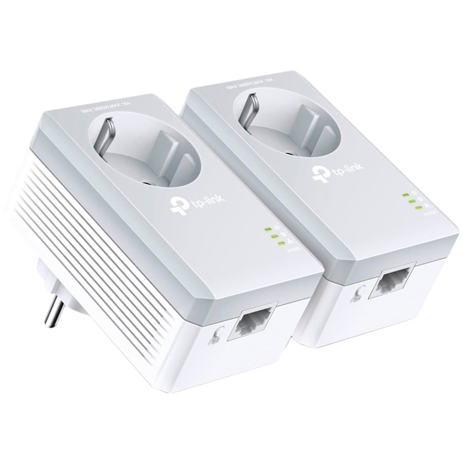 AV600 Powerline Adapter with AC Pass Through Starter Kit, Ultra Compact Size, 500Mbps Powerline Datarate, 1 Fast Ethernet port, HomePlug AV, Green Powerline, Plug and Play, Twin Pack