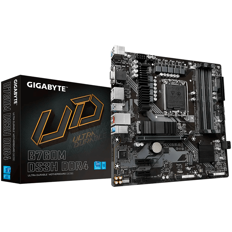 GIGABYTE Mainboard Desktop B760M DS3H DDR4 (LGA1700, 4x DDR4, 1xD-Sub, 1xHDMI, 2xDP, 2.5GLAN, 1x PCI Express x16 4.0, 2x PCI Express x1 3.0, 2xM.2, 4xSATA3, 1x USB Type-C, 5x USB 3.2 Gen1, 6x USB 2.0/1.1) mATX