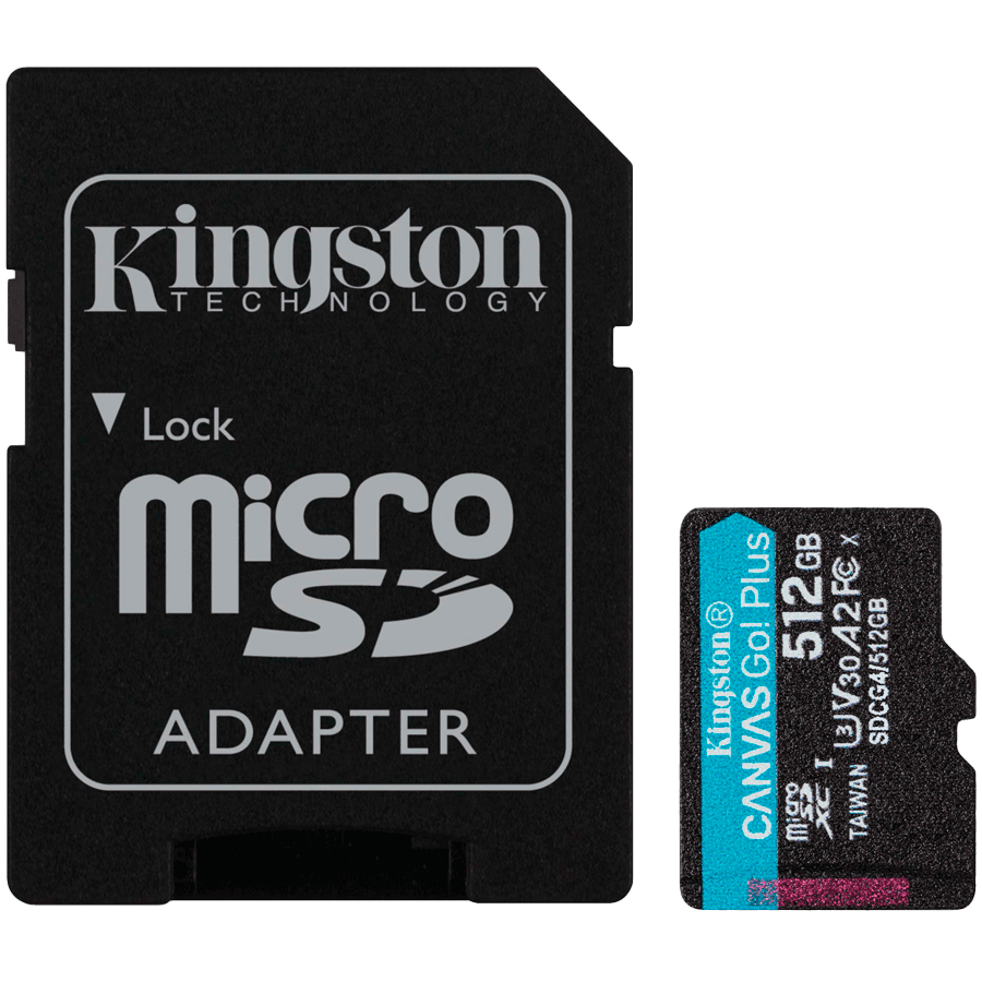 Kingston 512GB microSDXC Canvas Go Plus Gen4 200MB/s A2 U3 V30 Card + Adapter