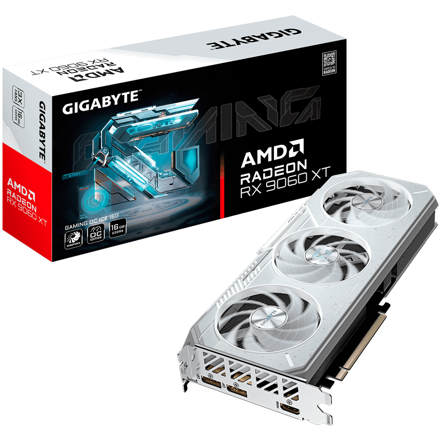 GIGABYTE Video Card AMD Radeon RX 9060 XT GAMING OC ICE 16G (16GB GDDR6/128bit, PCI-E 5.0, 1x 8Pin Power connector, Recommended PSU 450W, 2xDP, 1x HDMI, Retail)
